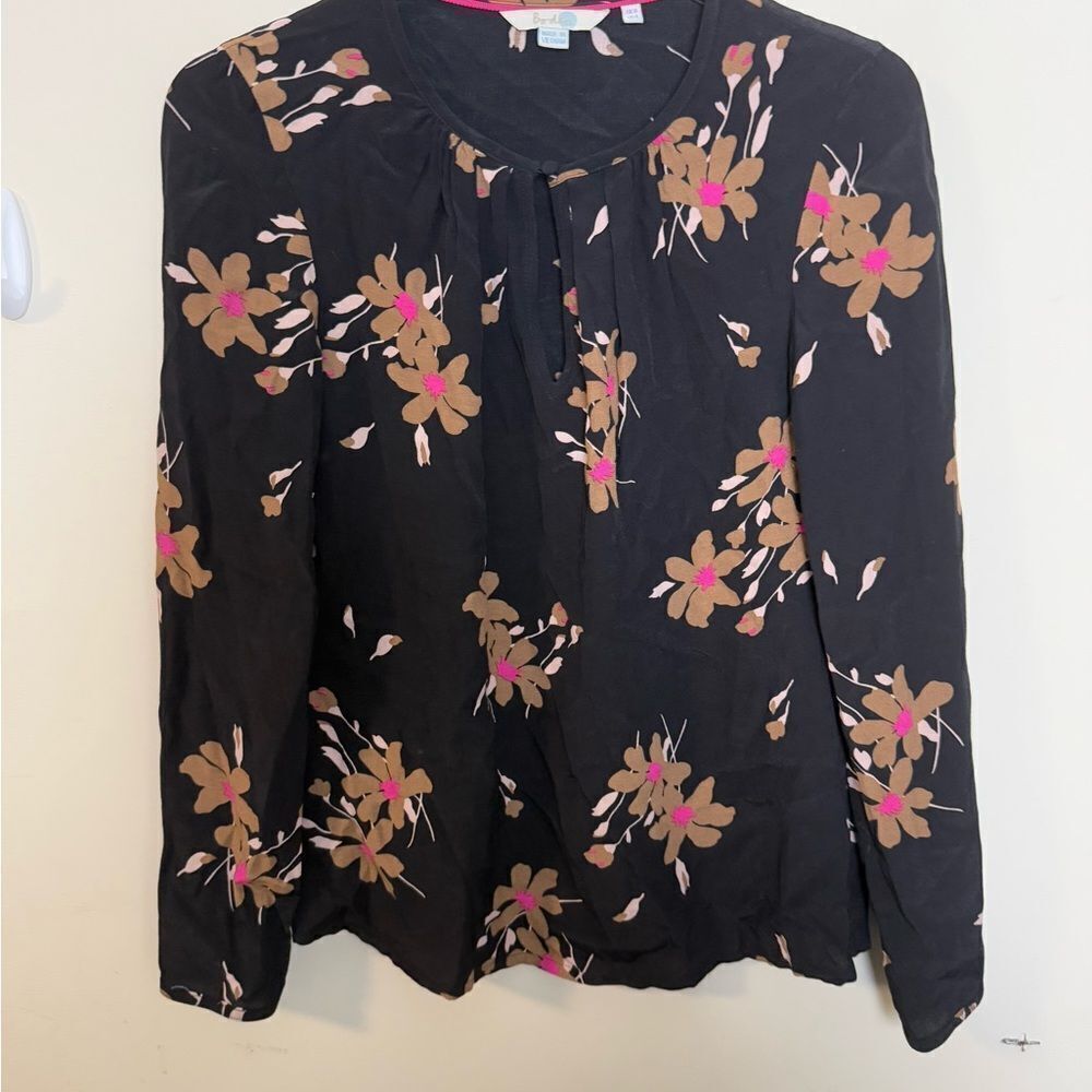 BODEN w0035 black floral front keyhole Mara Bramble long sleeve blouse top Sz 4